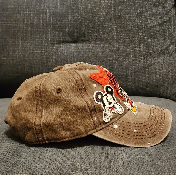 Brown Cap with Red + Silver Stars Mickey Mouse Hat, OOAK Upcycled - Picture 2 of 7